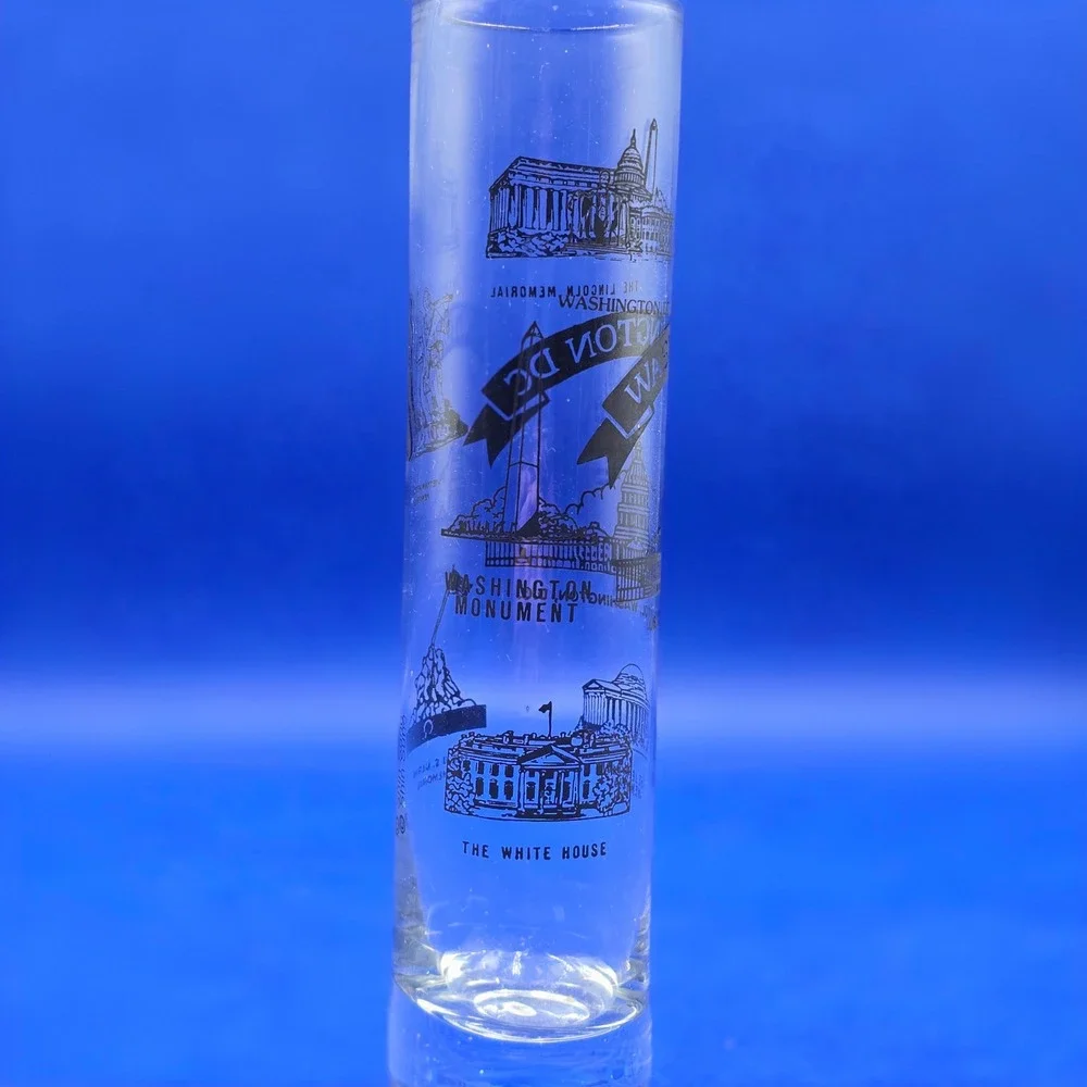 Washington DC Souvenir Shot Glass Tall Cylinder Landmarks Clear Black Graphics